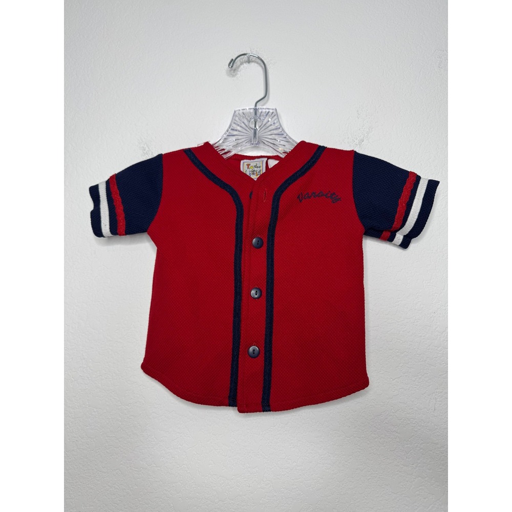 Tad Little Red Navy Blue Varsity Baseball Jersey Toddler 18M Button Front Shirt